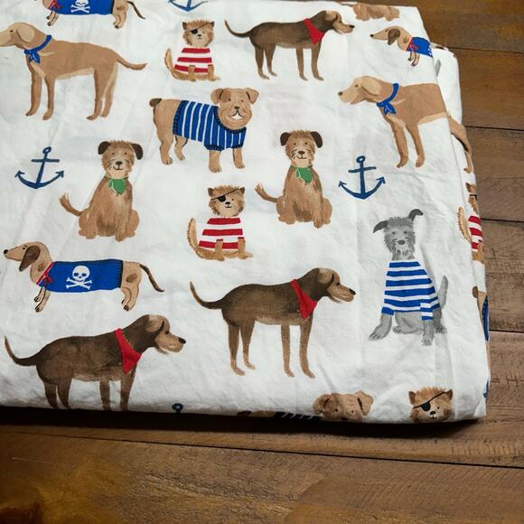 Pottery Barn Kids Salty Dog Flat Sheet Twin Size Dog Lover Kids Room Nautical - Picture 1 of 5